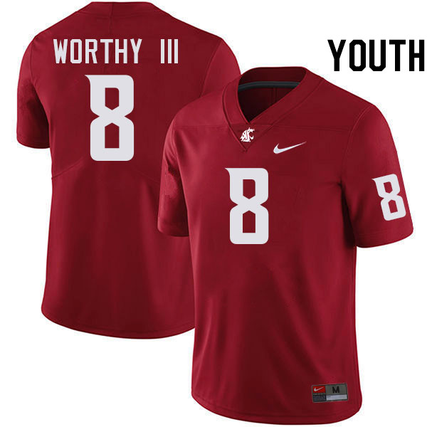 Youth #8 Kenny Worthy III Washington State Cougars College Football Jerseys Stitched-Crimson